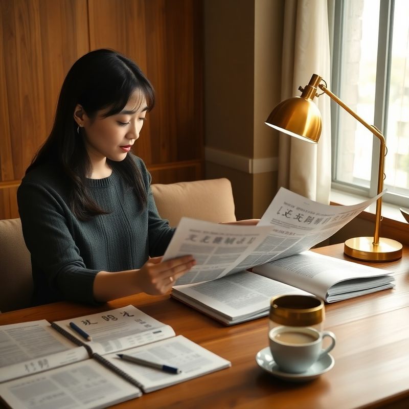 따뜻한 원목 책상에서 인쇄물을 살펴보는 2인 편집팀
